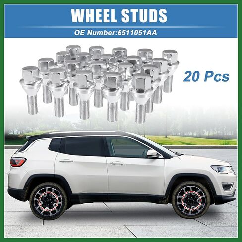 Motoforti 20 Pcs Car Wheel Lug Bolts Replace No.6511051AA for Jeep Compass 2.4L 2017-2023 for Jeep Cherokee M12x1.25 Wheel Studs Wheel Bolts for Wheel Spacers Long-lasting in Saudi Arabia