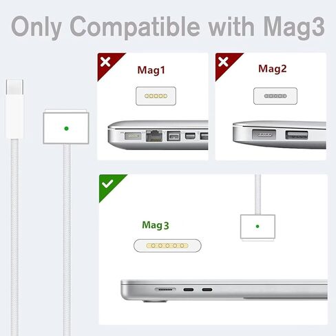 Mac Book Pro Charger 96W / 70W USB-C to Mag 3 Power Adapter for Mac Book Pro/Air 15,14,13 Inch M2/M1（not for M3 ） from 2023,2022,2021 Fit All USB C Device Include 6.6ft USBC to Mag 3 Cable in Kuwait
