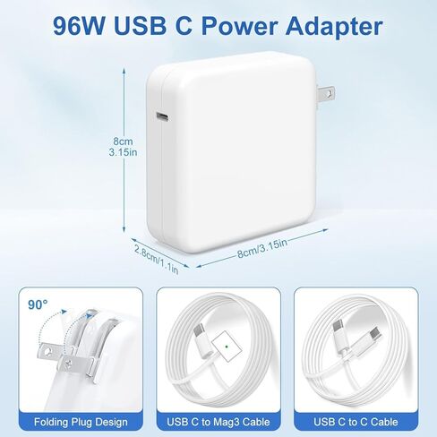 Mac Book Pro Charger 96W / 70W USB-C to Mag 3 Power Adapter for Mac Book Pro/Air 15,14,13 Inch M2/M1（not for M3 ） from 2023,2022,2021 Fit All USB C Device Include 6.6ft USBC to Mag 3 Cable in Kuwait