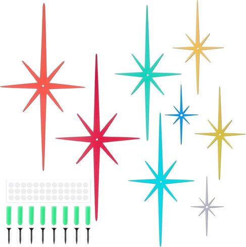 IANFAN 8 Pcs Cast Iron Starburst Wall Decor, Mid Century Modern Wall Art Retro 8 Pointed Atomic Stars Metal Walls Decor with Screws Vintage Elegance Accents Easy Install for Home Christmas Decoration in Kuwait