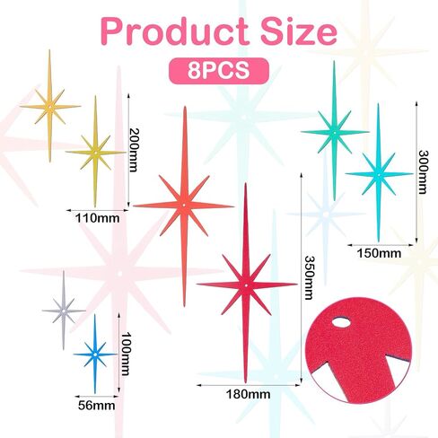 IANFAN 8 Pcs Cast Iron Starburst Wall Decor, Mid Century Modern Wall Art Retro 8 Pointed Atomic Stars Metal Walls Decor with Screws Vintage Elegance Accents Easy Install for Home Christmas Decoration in Kuwait