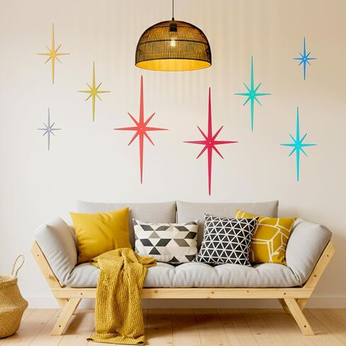 IANFAN 8 Pcs Cast Iron Starburst Wall Decor, Mid Century Modern Wall Art Retro 8 Pointed Atomic Stars Metal Walls Decor with Screws Vintage Elegance Accents Easy Install for Home Christmas Decoration in Kuwait