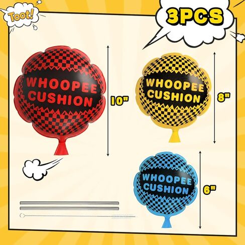 POPLAY 3 PCS Whoopee Cushions, 3 Colors Fart Prank Noise Maker Toys for Novelty Party Favors Kids April Fool's Day(10,8,6 Inch) in Kuwait