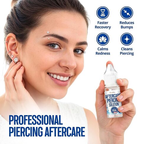 BodyJ4You Piercing Aftercare Saline Cleaning Solution - Nose Belly Ear Piercing Cleaner - Wound Wash Keloid Treatment Piercing Bump Removal - Sea Salt Aloe Rosemary - 0.33 Fl Oz (10ml) in Kuwait