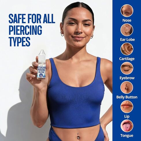 BodyJ4You Piercing Aftercare Saline Cleaning Solution - Nose Belly Ear Piercing Cleaner - Wound Wash Keloid Treatment Piercing Bump Removal - Sea Salt Aloe Rosemary - 0.33 Fl Oz (10ml) in Kuwait