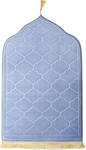 سجادة صلاة مبطنة مقاس 43 بوصة × 26 بوصة - سجادة صلاة للسفر من الإسفنج السميك من إسفنج الذاكرة للرجال والنساء، نسيج فاخر ناعم لعيد رمضان، ديكور إسلامي، غرفة الصلاة، أساسيات العمرة، هدية إسلامية مثالية (رمادي) in Kuwait