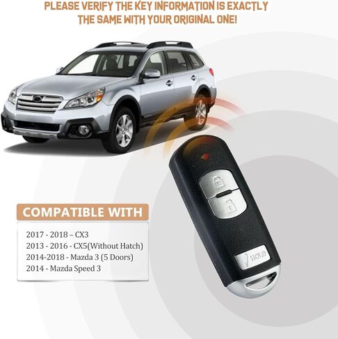 Remote Car Key Fob Replacement for 2012/2013/2014/2015/2016/2017/2018 Mazda 3 5 CX-3 CX-5 Smart Remote Control Keyless Entry WAZSKE13D01 (Single) in Kuwait