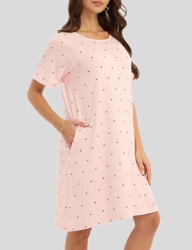 3 Pack Nightgowns for Women Short Sleeve Sleep Shirt Soft Nightshirt Pajamas Dress Casual Sleepwear with Pockets in Saudi Arabia
