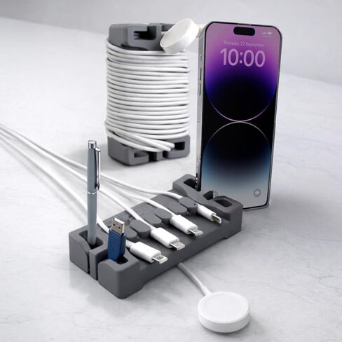 DeskBrick 2pk من CordBrick منظم الأسلاك الأثقل لسطح المكتب - حامل الهاتف، منظم مكتب المكتب، إدارة الكابلات للمنزل - هدية متعددة الوظائف للرجال والكبار (رمادي) in Kuwait