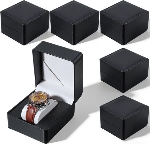 6 Pcs Watch Travel Cases, PU Leather Watches Gift Box Single Watch Storage Case with Removable Pillow Portable Black Wristwatch Display Box, Premium Travel Pocket Case for Men and Women in Kuwait