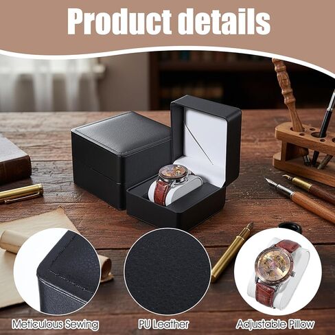 6 Pcs Watch Travel Cases, PU Leather Watches Gift Box Single Watch Storage Case with Removable Pillow Portable Black Wristwatch Display Box, Premium Travel Pocket Case for Men and Women in Kuwait