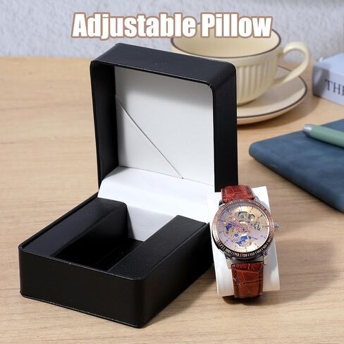 6 Pcs Watch Travel Cases, PU Leather Watches Gift Box Single Watch Storage Case with Removable Pillow Portable Black Wristwatch Display Box, Premium Travel Pocket Case for Men and Women in Kuwait