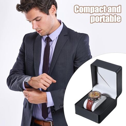 6 Pcs Watch Travel Cases, PU Leather Watches Gift Box Single Watch Storage Case with Removable Pillow Portable Black Wristwatch Display Box, Premium Travel Pocket Case for Men and Women in Kuwait
