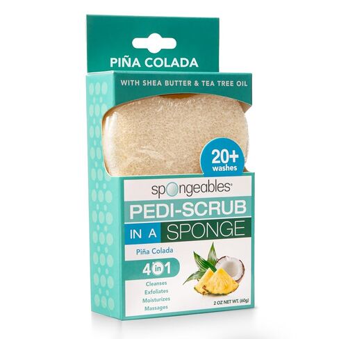 Spongeables Pedi-Scrub Foot Buffer, Clean & Fresh Scent, Contains Shea Butter and Tea Tree Oil, Foot Exfoliating Sponge with Heel Buffer and Pedicure Oil, 20+ Washes, Pack of 3 in Kuwait