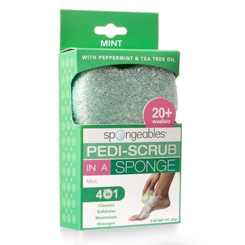 Spongeables Pedi-Scrub Foot Buffer, The Soap is in The Sponge, Contains Peppermint and Tea Tree Oil, Foot Exfoliating Sponge, 20+ Washes, Mint Scent, 2oz Sponge, 1 Count, Green (S157a6-aMZ) in Kuwait