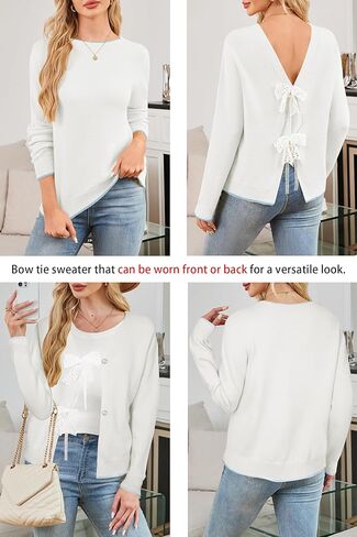 Cakulo Womens Bow Tie Sweater V Neck Cardigan Sweaters Lightweight Fall Fashion Knit Cardigans Winter Clothes 2025 White M in Kuwait