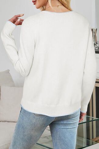 Cakulo Womens Bow Tie Sweater V Neck Cardigan Sweaters Lightweight Fall Fashion Knit Cardigans Winter Clothes 2025 White M in Kuwait