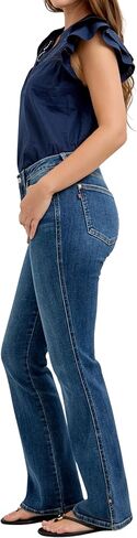 Judy Blue Mid Rise Bootcut Jeans with Side Slit and Cell Phone Pocket, Inseam 32" Blue. in Saudi Arabia