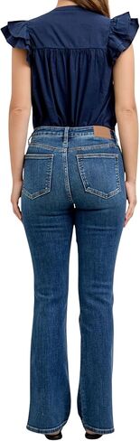 Judy Blue Mid Rise Bootcut Jeans with Side Slit and Cell Phone Pocket, Inseam 32" Blue. in Saudi Arabia