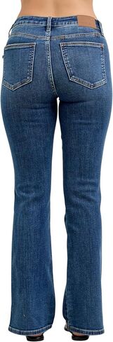 Judy Blue Mid Rise Bootcut Jeans with Side Slit and Cell Phone Pocket, Inseam 32" Blue. in Saudi Arabia