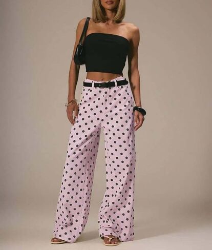 yoeasy Polka Dot Jeans Women Vintage Wide Leg Denim Pants Trendy Casual Y2K Baggy Boyfriend Jeans with Pockets in Saudi Arabia
