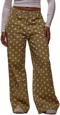 yoeasy Polka Dot Jeans Women Vintage Wide Leg Denim Pants Trendy Casual Y2K Baggy Boyfriend Jeans with Pockets in Saudi Arabia
