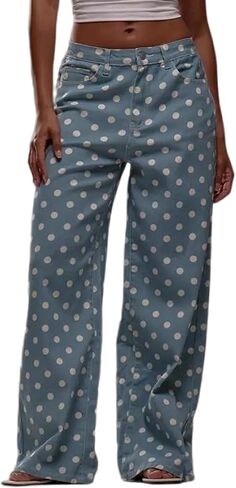 yoeasy Polka Dot Jeans Women Vintage Wide Leg Denim Pants Trendy Casual Y2K Baggy Boyfriend Jeans with Pockets in Saudi Arabia