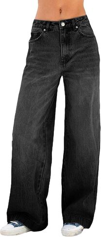 Womens Wide Leg Jeans Mid Low Rise Baggy Denim Pants Y2K Trousers Trendy 2026. in Kuwait