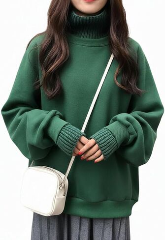 Women's Oversized Turtleneck Sweatshirt - Contrast Ribbed High Neck Pullover in Saudi Arabia