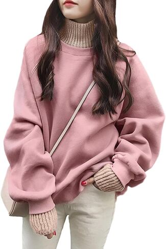 Women's Oversized Turtleneck Sweatshirt - Contrast Ribbed High Neck Pullover in Saudi Arabia