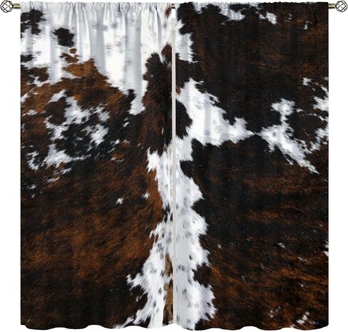 Cow Print Curtains for Kitchen,Animal Fur Skin Curtains Brown Cowhide Western Farm Window Treatments Rustic Hunter Farm Print for Farmhouse Bedroom Living Room 42x45in in Kuwait
