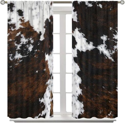 Cow Print Curtains for Kitchen,Animal Fur Skin Curtains Brown Cowhide Western Farm Window Treatments Rustic Hunter Farm Print for Farmhouse Bedroom Living Room 42x45in in Kuwait