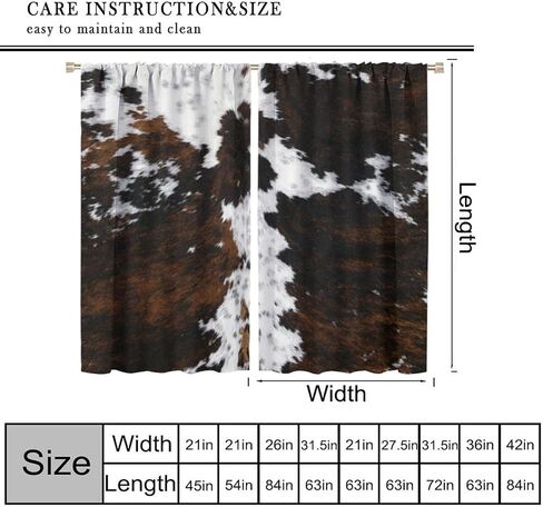 Cow Print Curtains for Kitchen,Animal Fur Skin Curtains Brown Cowhide Western Farm Window Treatments Rustic Hunter Farm Print for Farmhouse Bedroom Living Room 42x45in in Kuwait