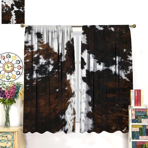 Cow Print Curtains for Kitchen,Animal Fur Skin Curtains Brown Cowhide Western Farm Window Treatments Rustic Hunter Farm Print for Farmhouse Bedroom Living Room 42x45in in Kuwait