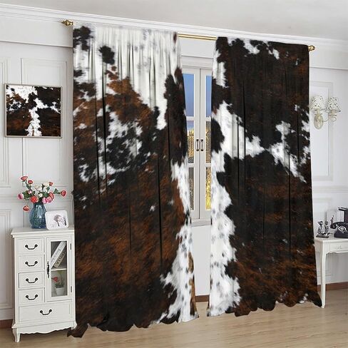 Cow Print Curtains for Kitchen,Animal Fur Skin Curtains Brown Cowhide Western Farm Window Treatments Rustic Hunter Farm Print for Farmhouse Bedroom Living Room 42x45in in Kuwait