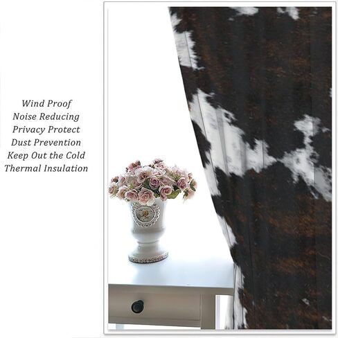 Cow Print Curtains for Kitchen,Animal Fur Skin Curtains Brown Cowhide Western Farm Window Treatments Rustic Hunter Farm Print for Farmhouse Bedroom Living Room 42x45in in Kuwait