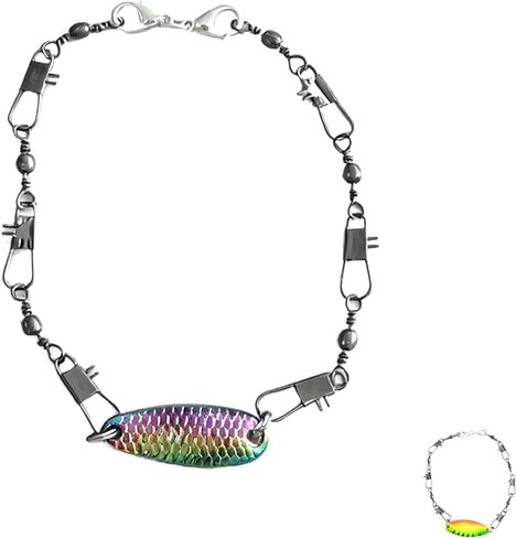 سوار طُعم الصيد مصنوع يدويًا مع حلقات معدنية وطعم ملعقة - هدية ممتازة للرجال والنساء والصيادين ومحبي المغامرات في الهواء الطلق in Kuwait