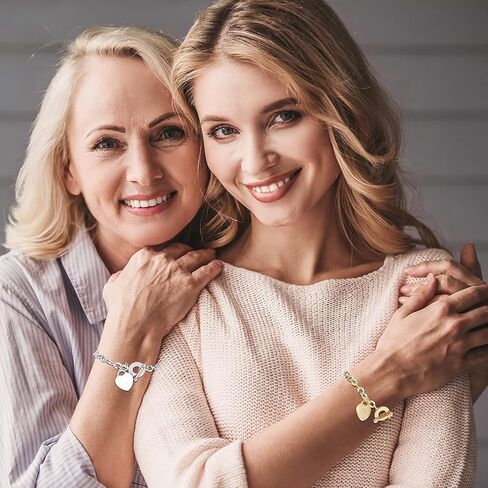 ALEXTINA Dainty Heart Charm Bracelets Stainless Steel Oval Link Chain Wristband Gift for Mom Women Toggle Clasp in Kuwait