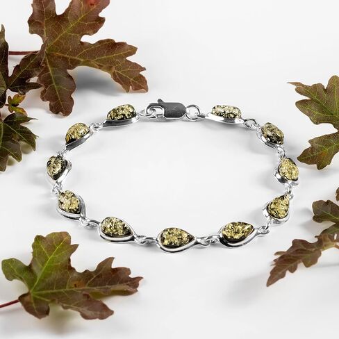 HENRYKA Green Amber bracelet sterling silver, Healing stone bracelet, Crystal baltic amber jewelry, Green Bracelet, Boho Jewelry, Bridesmaid Jewellery gift in Saudi Arabia