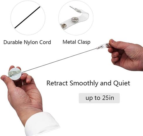 بكرة حامل شارة معدنية قابلة للسحب شديدة التحمل مع مشبك حزام وحلقة مفاتيح لسلسلة مفاتيح بطاقة الهوية، سلك سلك فولاذي مقوى مقاس 21.6 بوصة (فضي + ذهبي + ذهبي وردي) in Kuwait