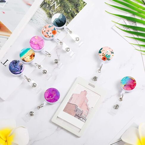 بكرة حامل شارة معدنية قابلة للسحب شديدة التحمل مع مشبك حزام وحلقة مفاتيح لسلسلة مفاتيح بطاقة الهوية، سلك سلك فولاذي مقوى مقاس 21.6 بوصة (فضي + ذهبي + ذهبي وردي) in Kuwait