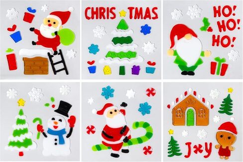 6 Sheet Christmas Window Clings Gel,Snowman,Gingerbread Man,Christmas Tree, Santa Claus, Snowflakes, Christmas Stickers for Glass Windows, Window Clings Christmas Decorations in Kuwait