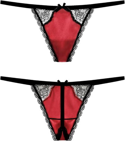 22 Momme 100% Mulberry Silk Thong for Women - Shiny Silk G-String Panties, Sexy Lace Trim T-back in Saudi Arabia