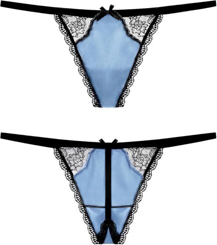 22 Momme 100% Mulberry Silk Thong for Women - Shiny Silk G-String Panties, Sexy Lace Trim T-back in Kuwait