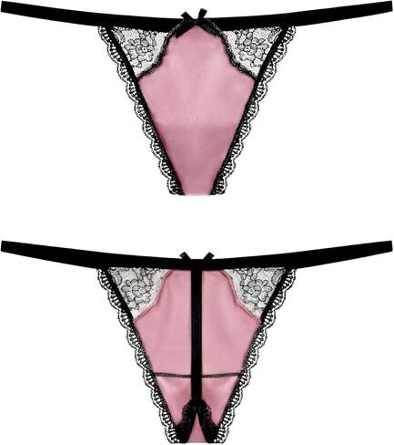 22 Momme 100% Mulberry Silk Thong for Women - Shiny Silk G-String Panties, Sexy Lace Trim T-back in Saudi Arabia