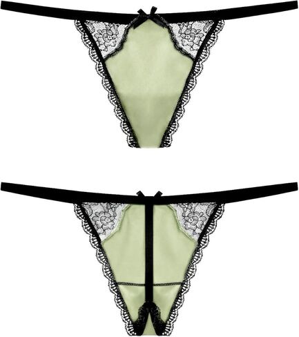 22 Momme 100% Mulberry Silk Thong for Women - Shiny Silk G-String Panties, Sexy Lace Trim T-back in Saudi Arabia