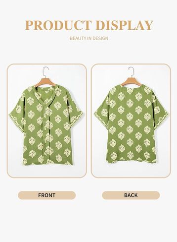 Eytino Women Plus Size Dressy Tops Summer V Neck Short Sleeve Loose Casual Boho Floral Print Shirts Blouses,5X Green in Saudi Arabia