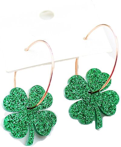 إكسسوارات يوم باتريك، أقراط شامروك لامعة متدلية باللون الأخضر لاكي أربع أوراق البرسيم أقراط متدلية مرحة أيرلندية هدية مجوهرات للعطلات للنساء in Kuwait
