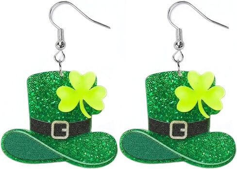 أقراط قوس قزح ذات قبعة خضراء لعيد القديس باتريك للنساء، أقراط متدلية للحظ السعيد، إكسسوارات زينة عيد القديس باتريك الأيرلندي. in Kuwait