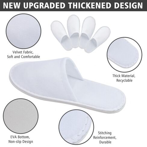 نعال سبا من AQUEENLY، 24 زوجًا من النعال المخملية ذات المقدمة المغلقة للاستعمال مرة واحدة، مقاس مناسب للرجال والنساء للاستخدام في المنزل والفندق، نعال بيضاء مضادة للانزلاق in Kuwait